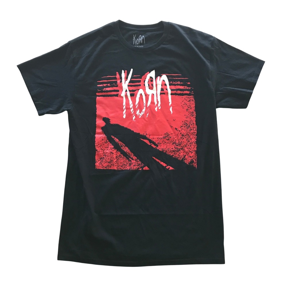 Korn Band T-Shirt Mens Medium Black Red Silhouette Graphic Logo Nu Metal Tee